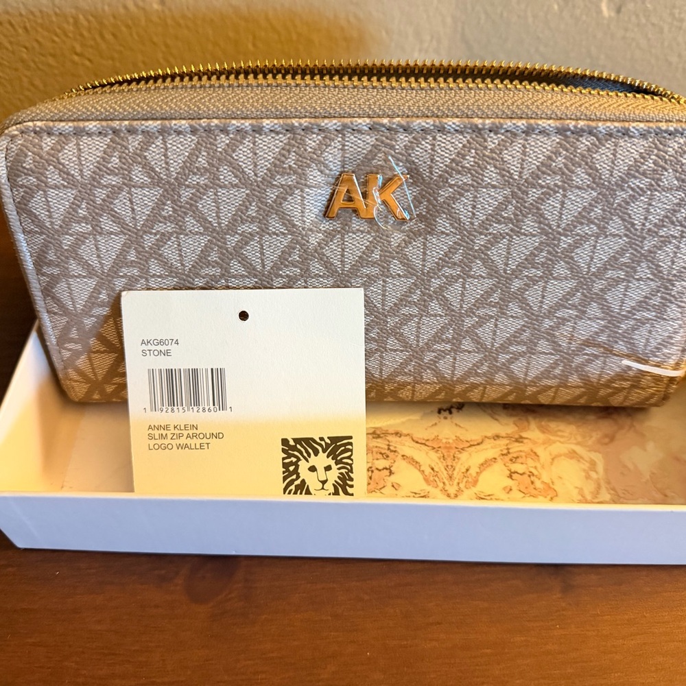 Anne Klein Logo Wallet in Tan and Gold